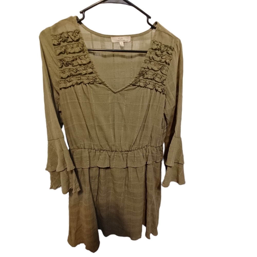 Chelsea and Violet size small sage green embroidered tiered boho mini dress